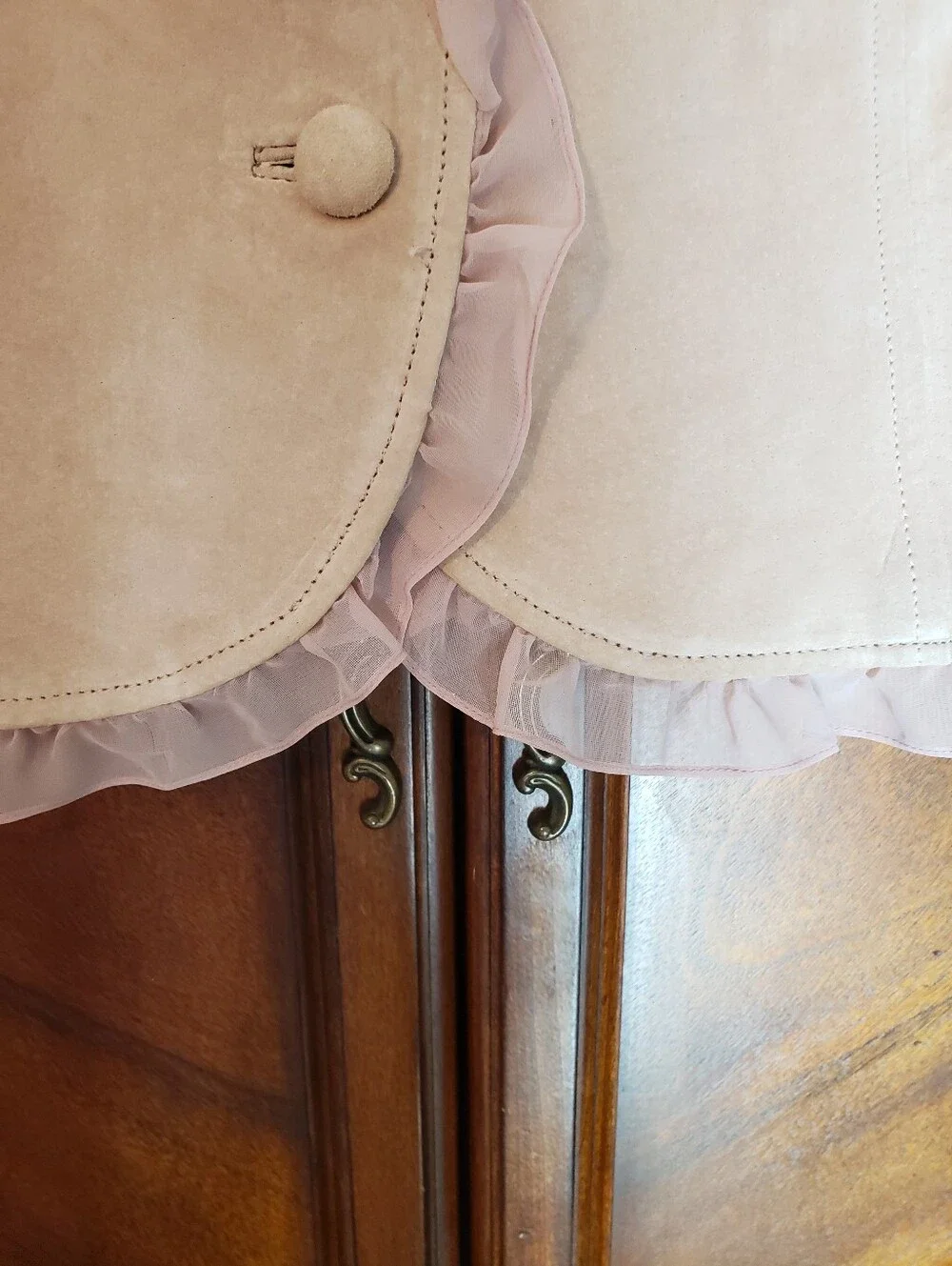 Margaret Godfrey Vintage Pink Suede  Leather Ruffle Trim Blazer Jacket Sz 12